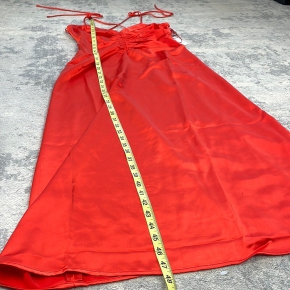 NWT Jason Wu Cinched Front Red Satin Midi Dress Slinky Lingerie Style Sz S - Picture 7 of 12